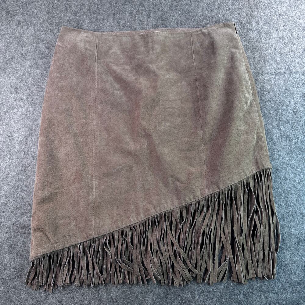 B Lucid Women's 12 Cream Western Prairie Leather Split Fringe Mini Skirt